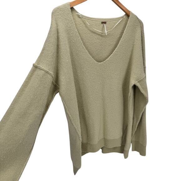 Free People Weather Sweater Womens XS Oversize Slouchy Boho V-Neck Cream Knit - Picture 4 of 10
